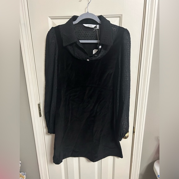 Paris Atelier & Other Stories Layered Clover Mini Dress Black Velvet Size 6 NWT - Picture 2 of 6